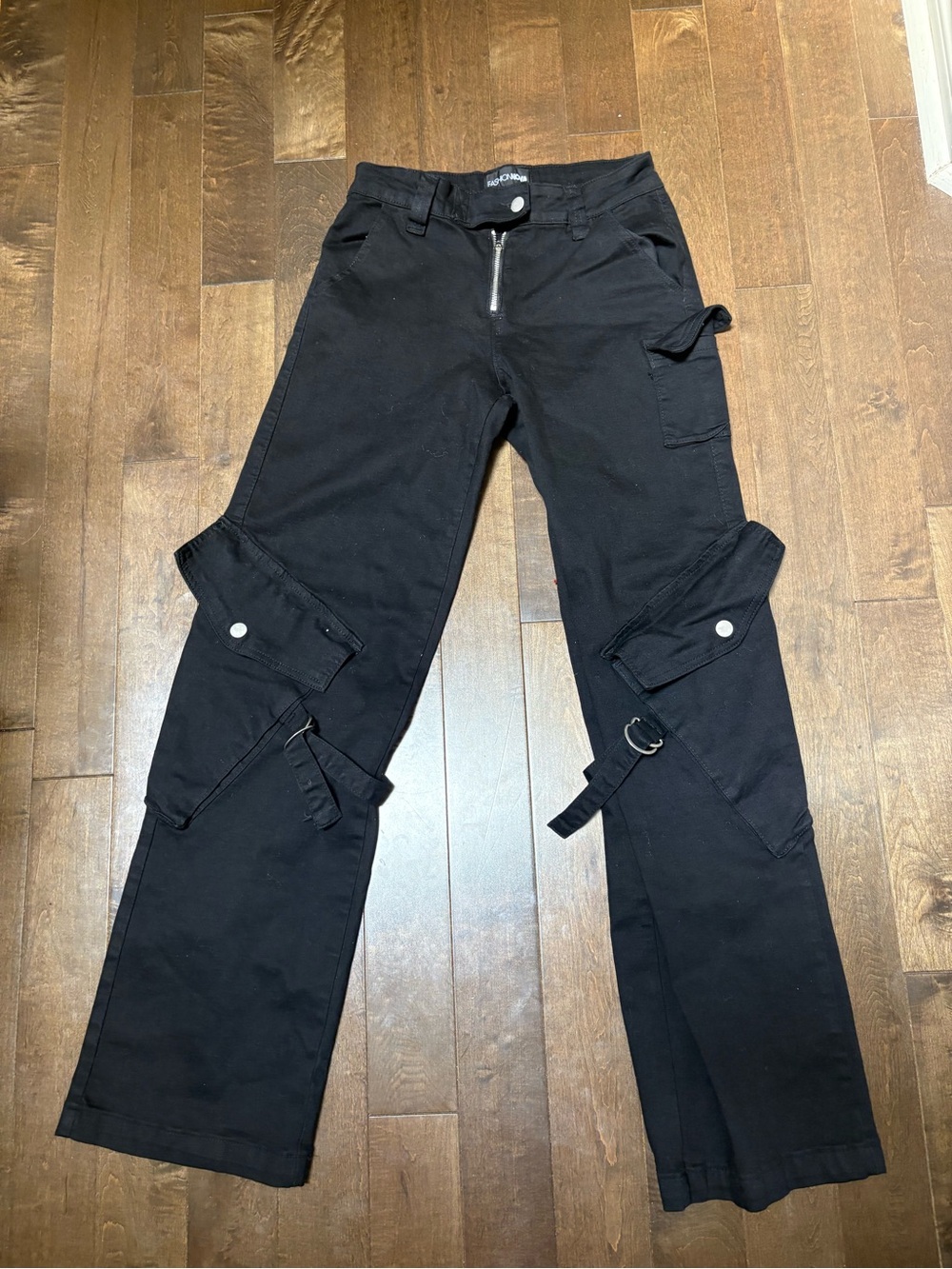 Fashion Nova Black Cargo Pants with Strap Details - Picture 2 of 2
